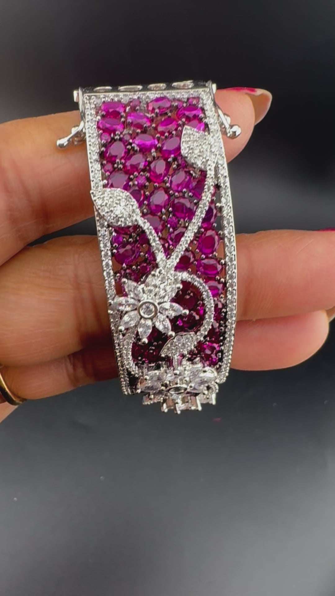 Single Silver Openable Designer bracelet with crystal stones, Cubic Zirconia in unique Nano setting/single bangle/Fits size upto 2.6"