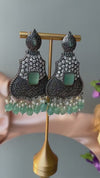 Premium Light Blue oxidized German Silver Chand Bali with CZ and stone