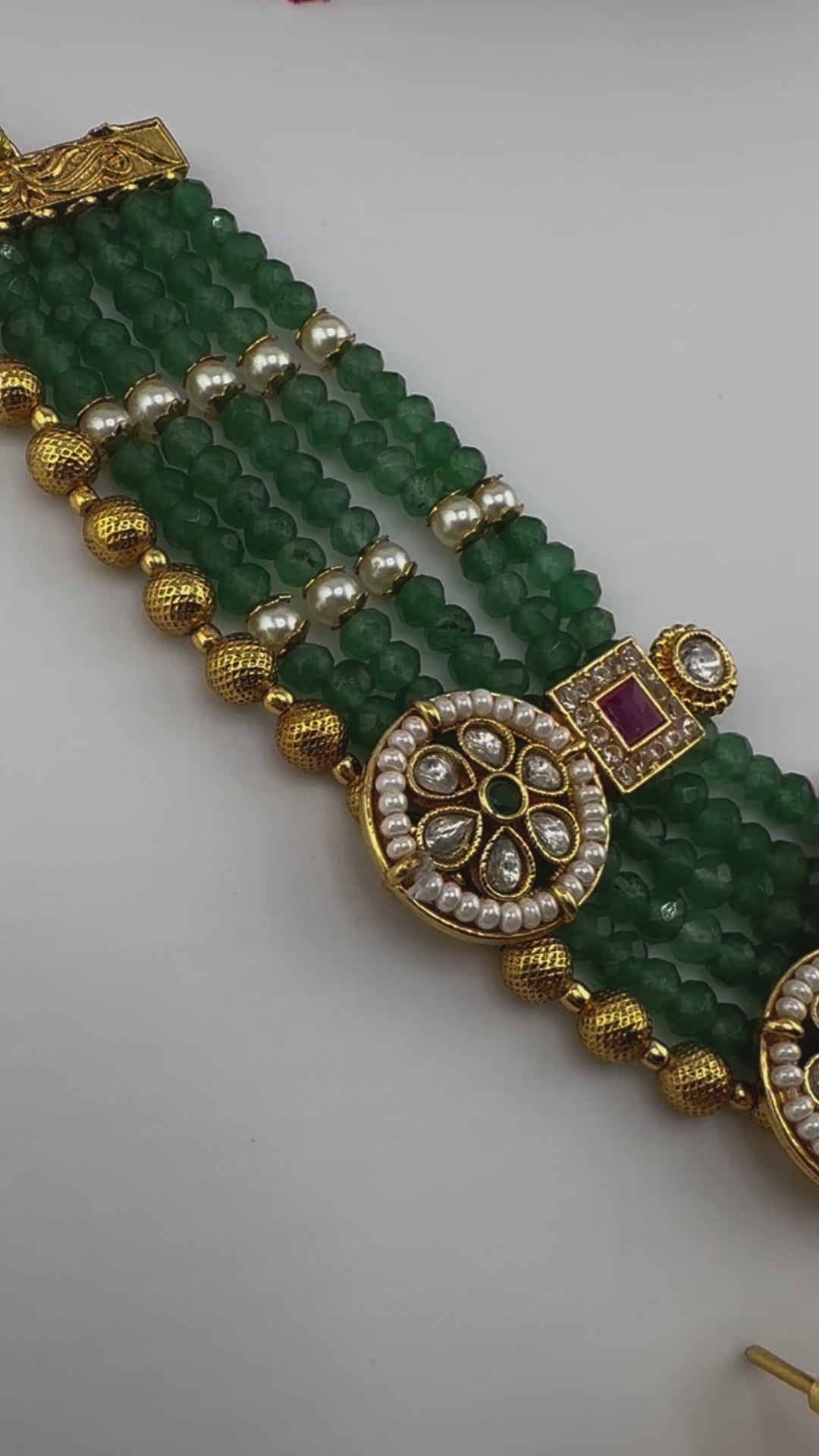 Amrapali Inspired Premium Rajwadi Neacklace set with Kundan, onyx beads in Matt Gold, Rani Haar