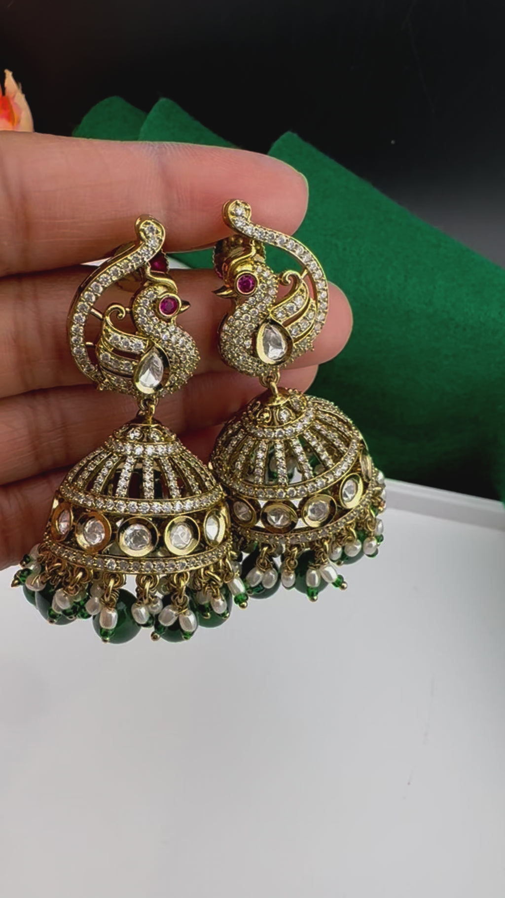 Premium Quality Kundan, Doublet stones and pearls in Matt Gold is Amrapali inspired designer Long Jhumka earrings/Indian earring/Bridal