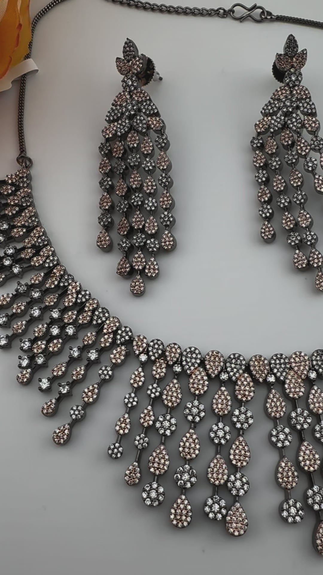 Unique Premium Victorian American Diamond, Cubic Zirconia Bridal Necklace with long earrings