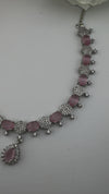 Premium Silver Polish American Diamond, Cubic Zirconia, glass stone Sleek Necklace set with long earrings