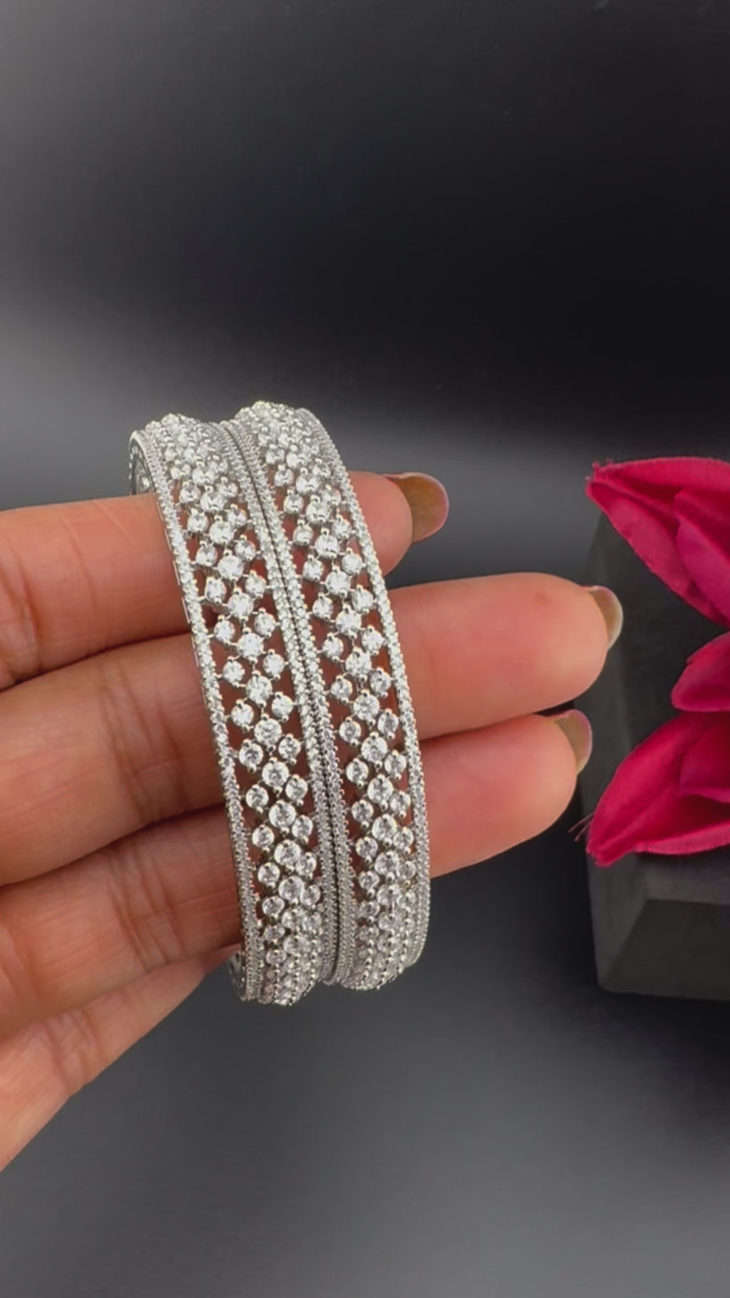 Gold and Silver Cubic Zirconia bangle is Designer inspired bangles set of 2/Indian Kada set