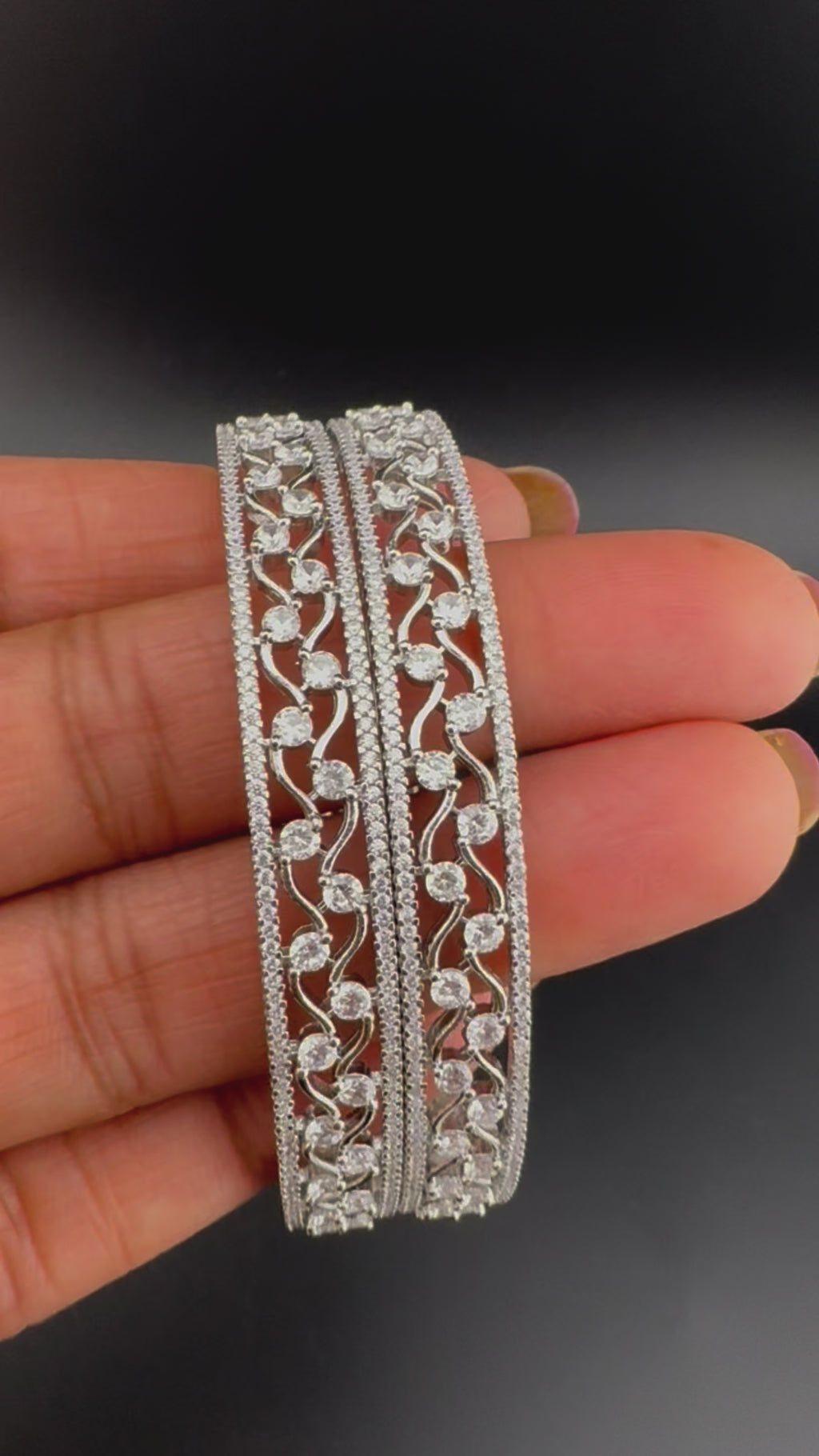 Silver Crystal and Cubic Zirconia bangle is Designer inspired bangles set of 2/Indian Kada set