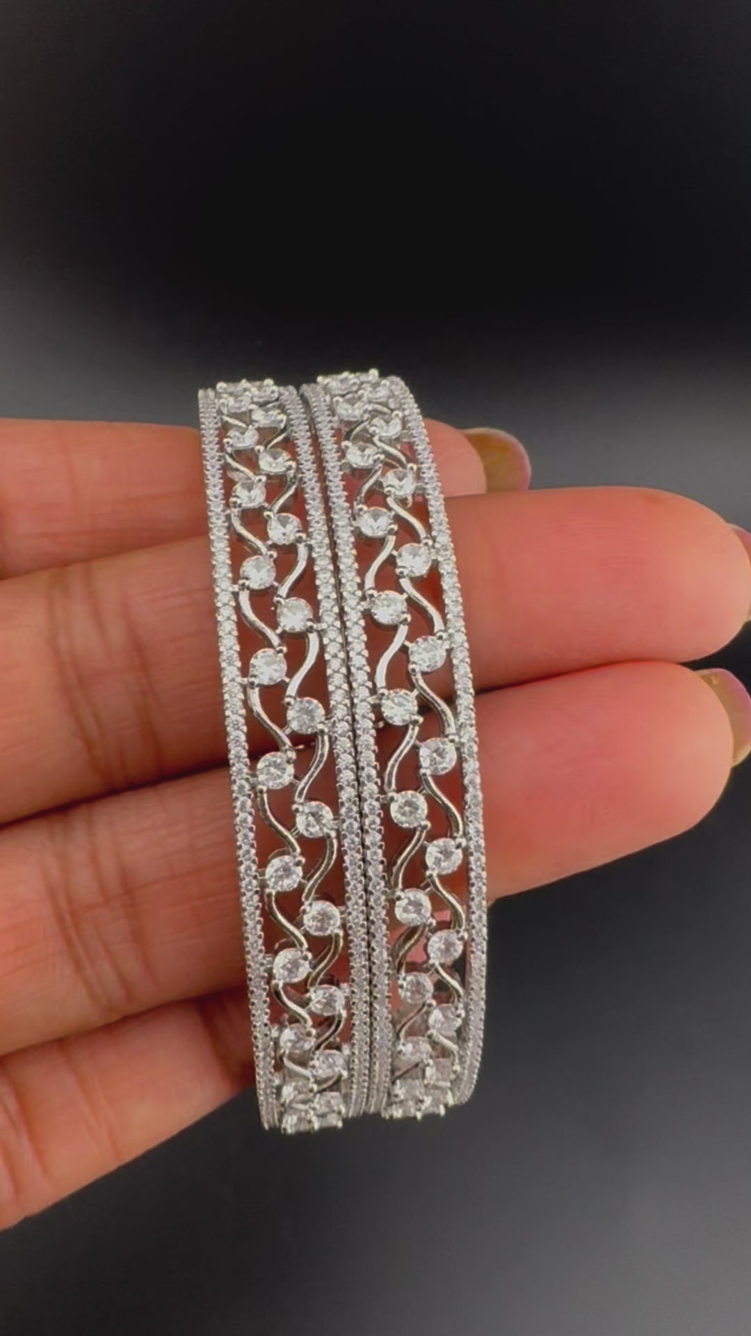 Silver Crystal and Cubic Zirconia bangle is Designer inspired bangles set of 2/Indian Kada set