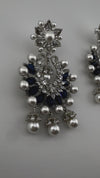 Premium Nano Setting Cubic Zirconia with Blue stones and Pearls is designer Inspired Statement Drop Dangle Long Chandbali earring
