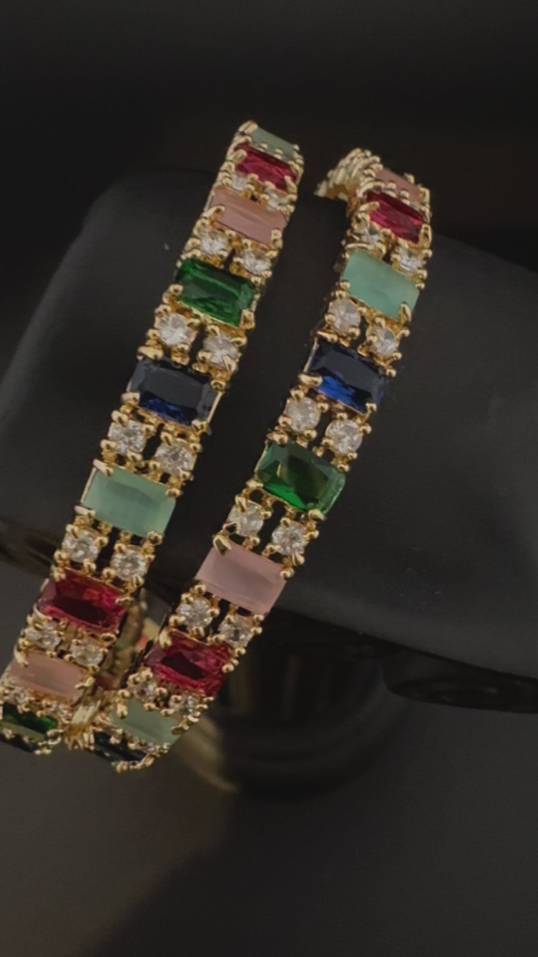 Gold Polki and Cubic Zirconia bangle is Designer inspired bangles set of 2