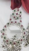 Oversized Oxidized German Silver Premium Jhumka earrings with Pink Monalisa stone