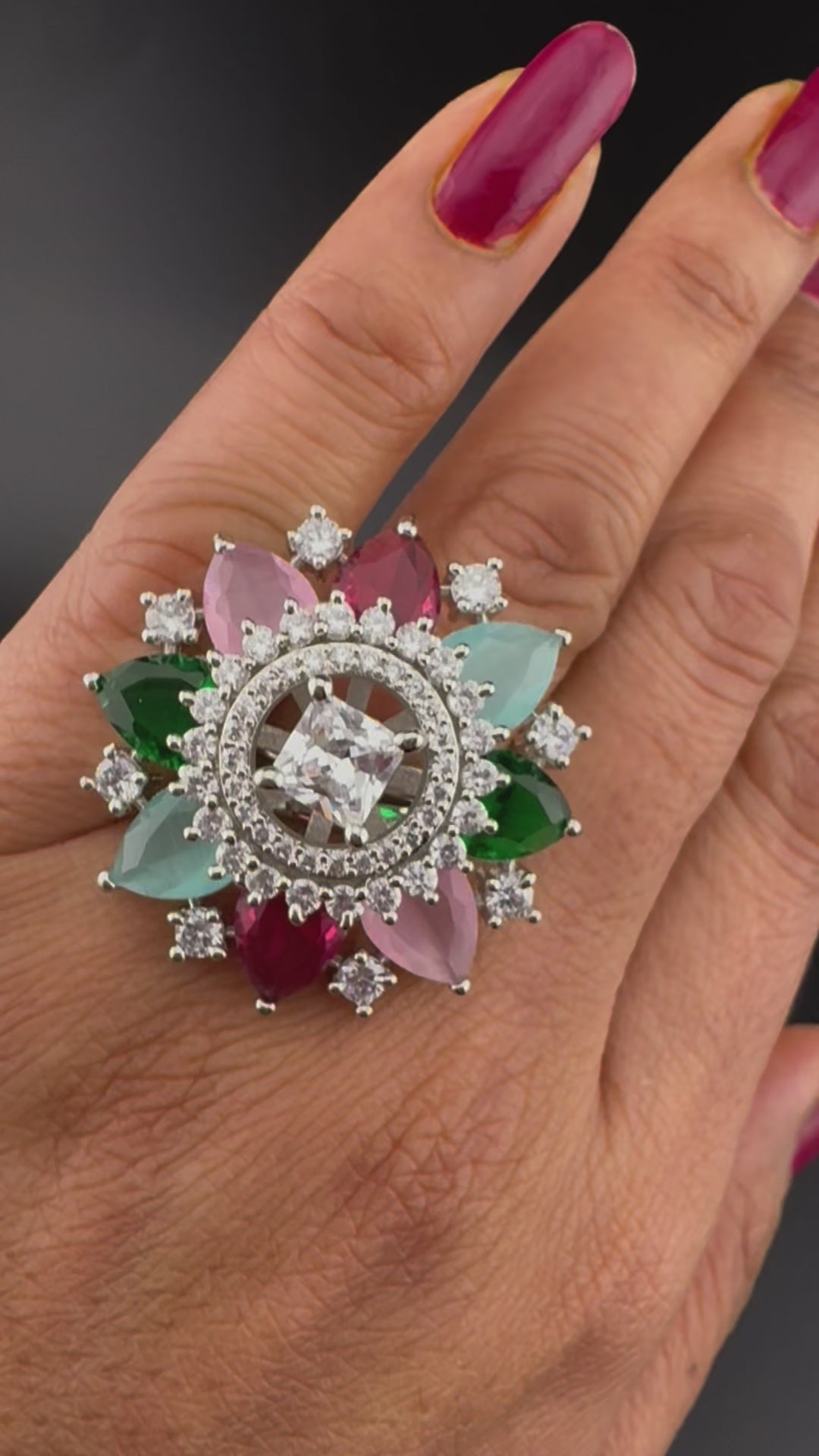 Premium Adjustable Round Ring, stones, CZ unique design