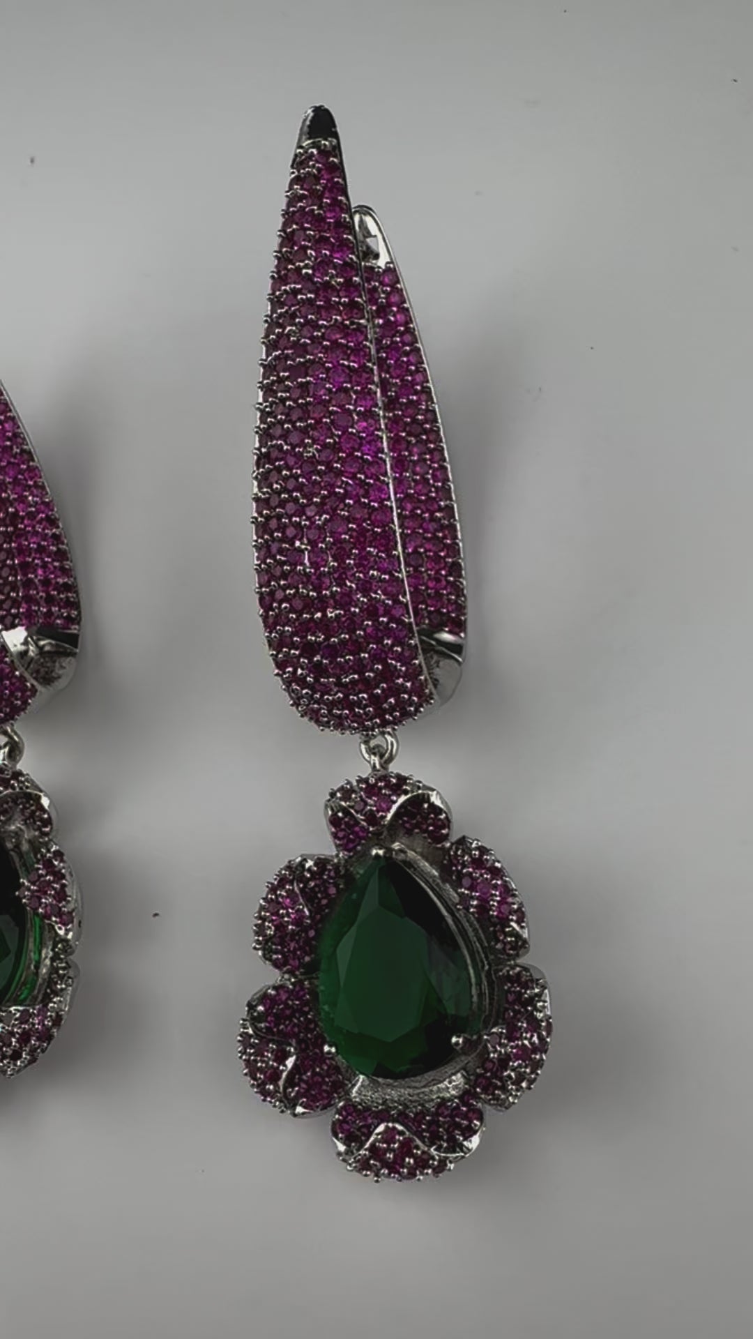 Leaf style Premium Cubic Zirconia, Crystal, Natural stone in silver color Long earrings