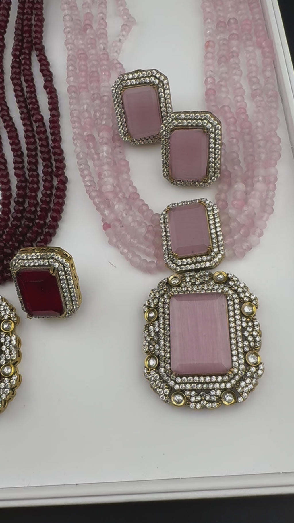 Premium Quality fusion necklace with CZ Pendant, natural stones, onyx beads Long Necklace set/Rani Haar/Indian jewelry/bridal necklace set