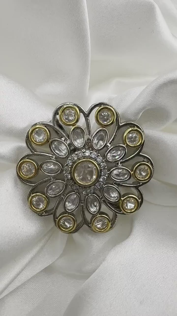 Victorian Kundan and CZ, Adjustable Big Finger Ring