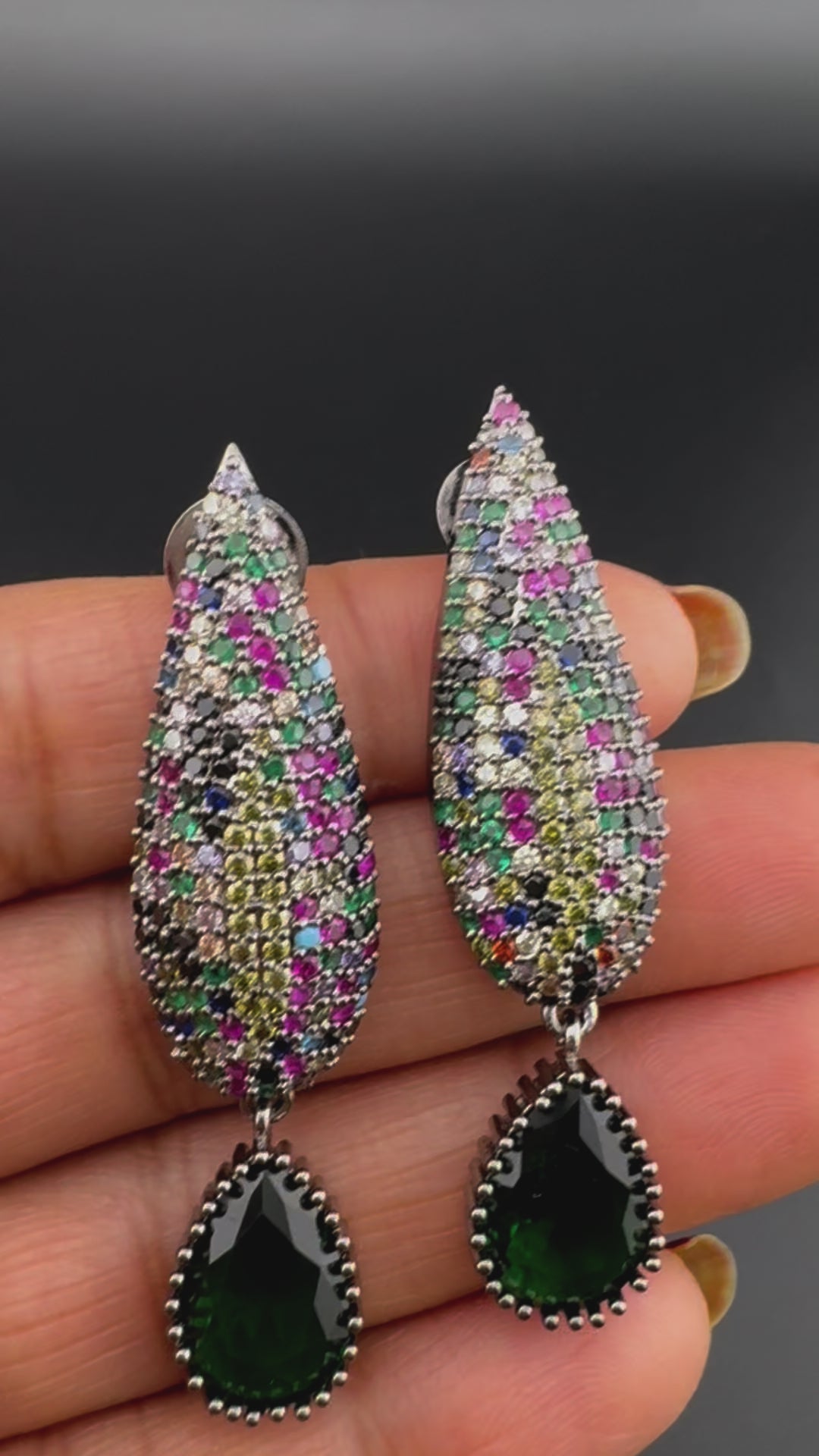 Premium Victorian Cubic Zirconia in Nano Setting long earrings, with stones