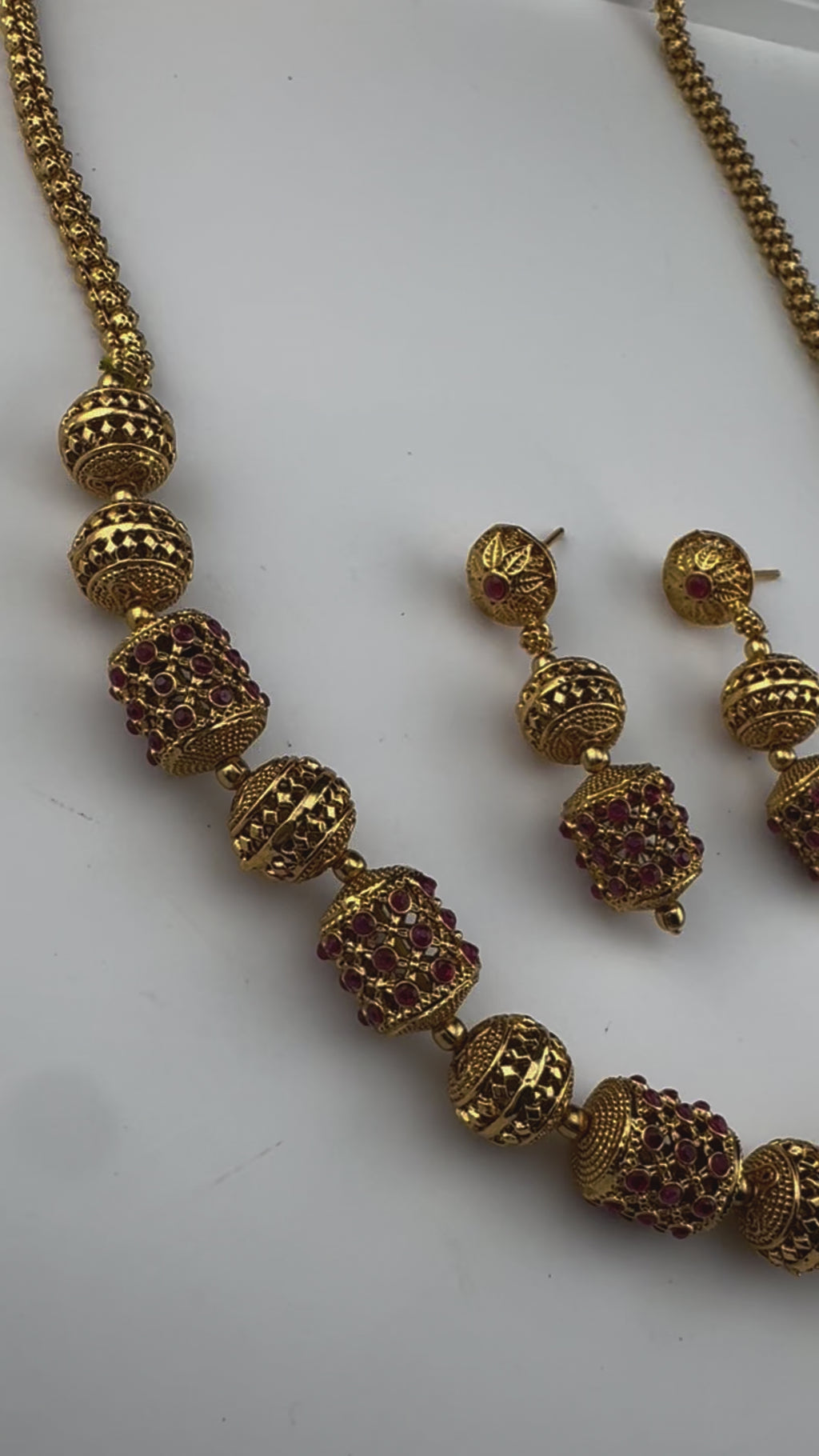 Premium Quality Traditional matt Gold and stones Long Necklace with long earrings/Indian Bridal necklace/Matar Mala/Rani Haar/Gold Plated