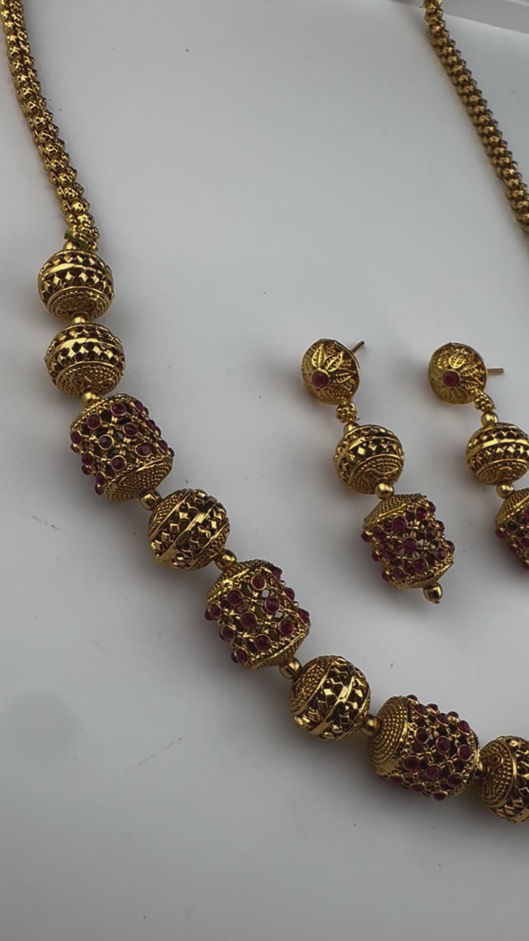 Premium Quality Traditional matt Gold and stones Long Necklace with long earrings/Indian Bridal necklace/Matar Mala/Rani Haar/Gold Plated