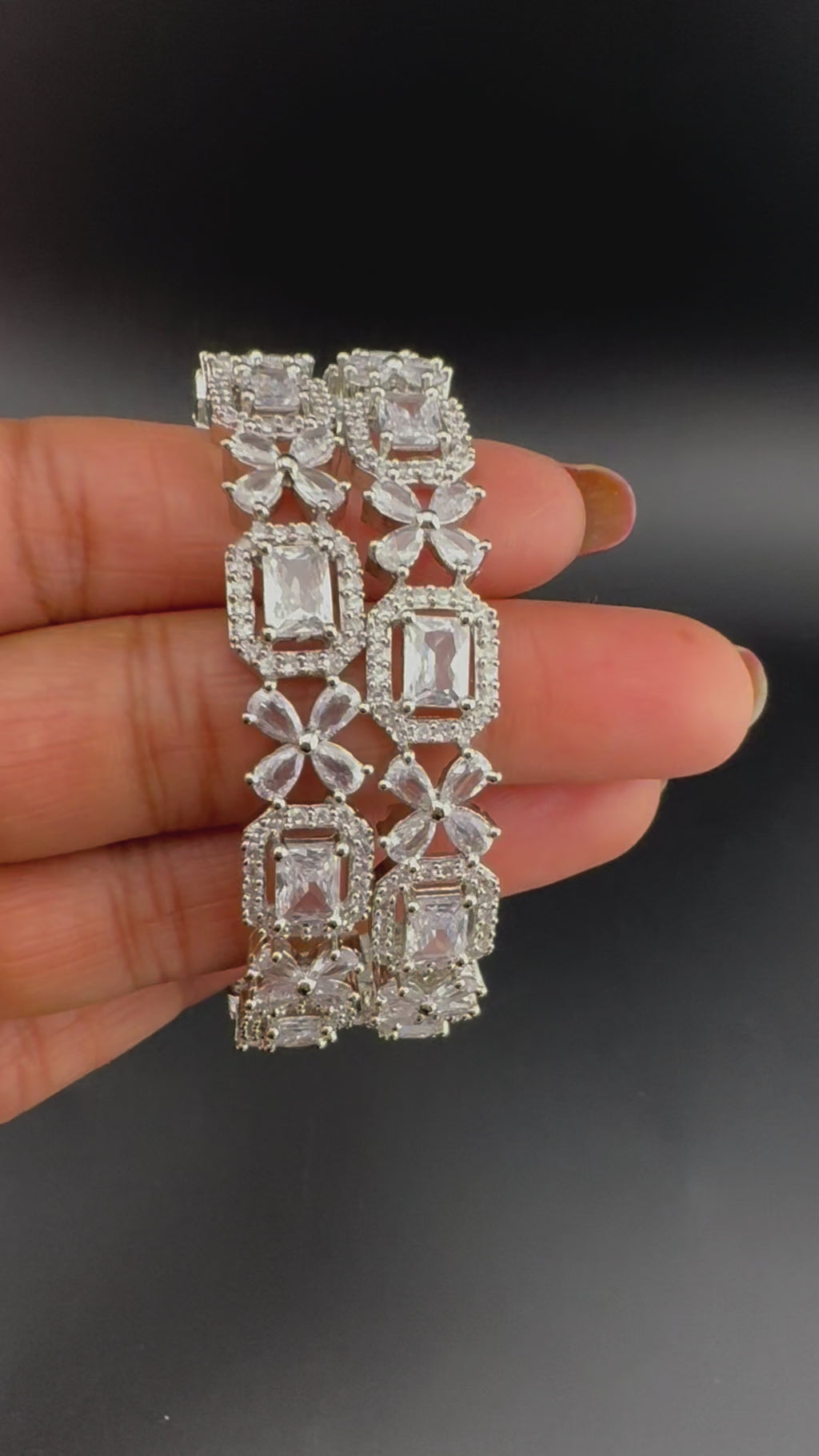 Silver Crystal and Cubic Zirconia bangle is Designer inspired bangles set of 2/Indian Kada set