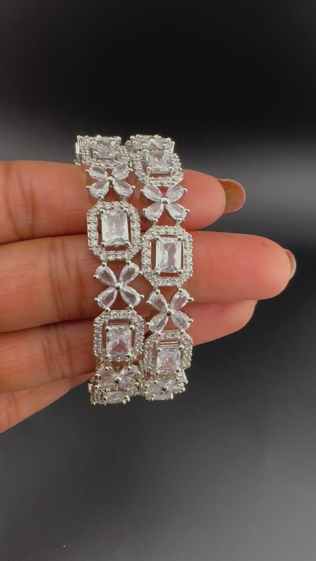 Silver Crystal and Cubic Zirconia bangle is Designer inspired bangles set of 2/Indian Kada set