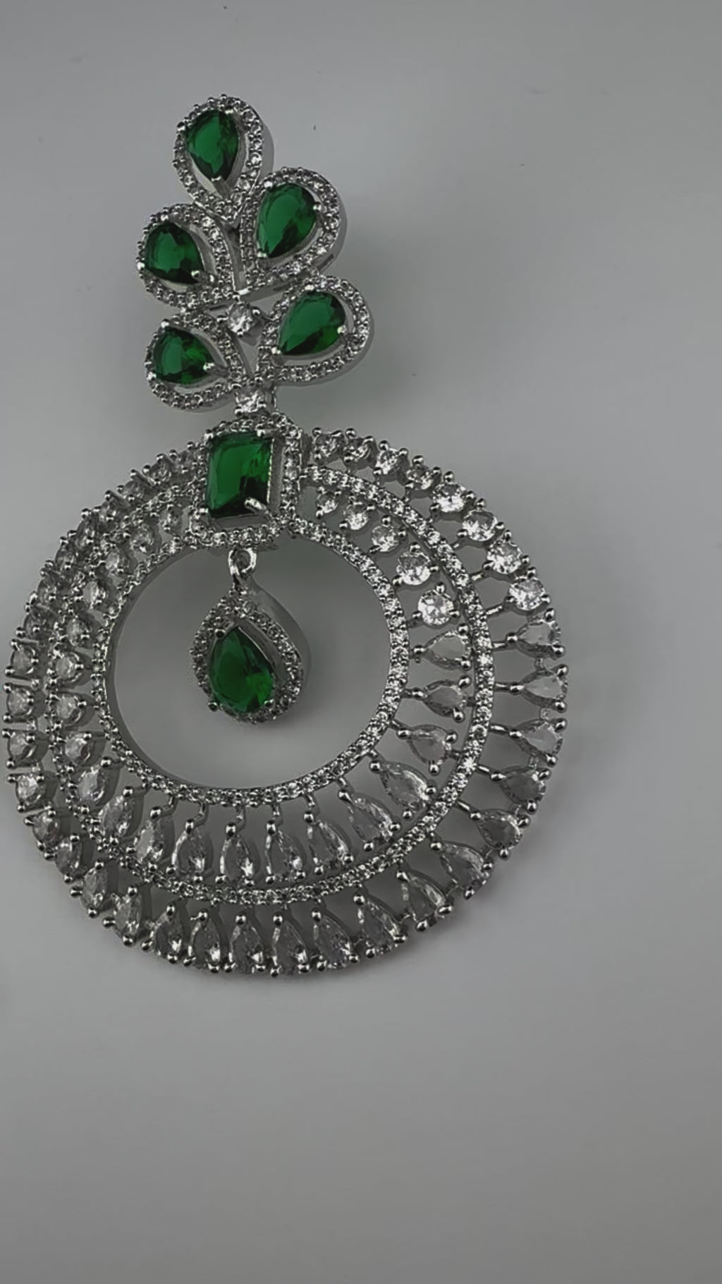 Premium Cubic Zirconia Oversized Chandelier earrings in stones in silver color is designer Inspired Long Statement earrings