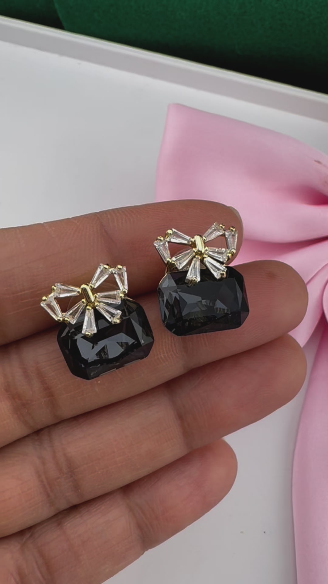 Premium Bow Cubic Zirconia and Crystal stone, gold color, Swarovski Inspired Statement earrings/Partywear earrings/kids jewelry/Small Studs