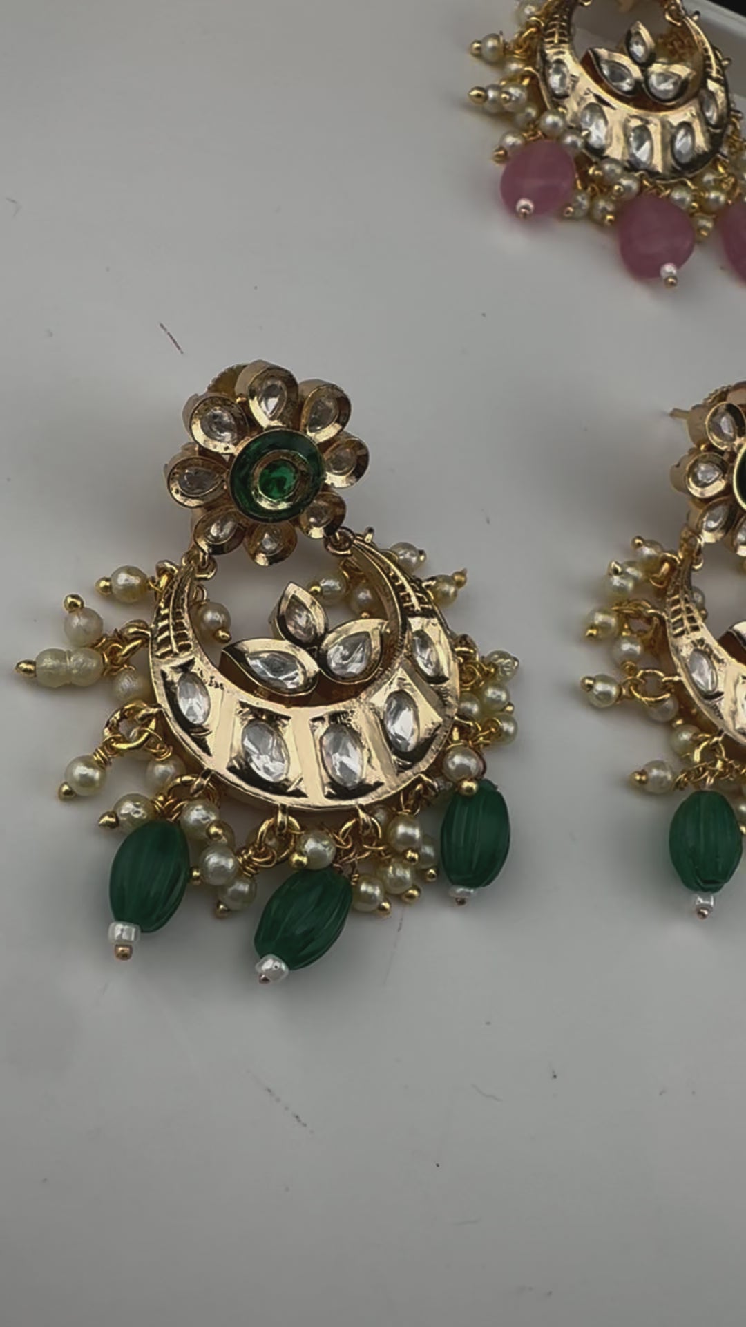 High Quality Premium Moissanite Kundan with natural stones, Pearls Tyaani inspired designer earrings/Chandelier earring/Chand Bali Earrings