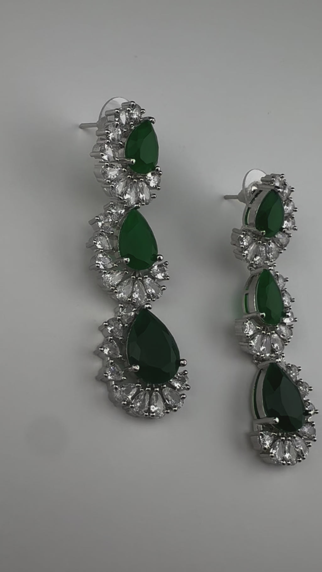 Premium Cubic Zirconia and Crystal stone in silver color Statement Long earrings