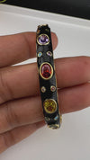 Sleek Open Cuff Bracelet in Black Enamel, Stones, gold polish is sleek Bracelet bangle/Indian Bracelet/Everyday Bracelet/Fits upto 2.6"