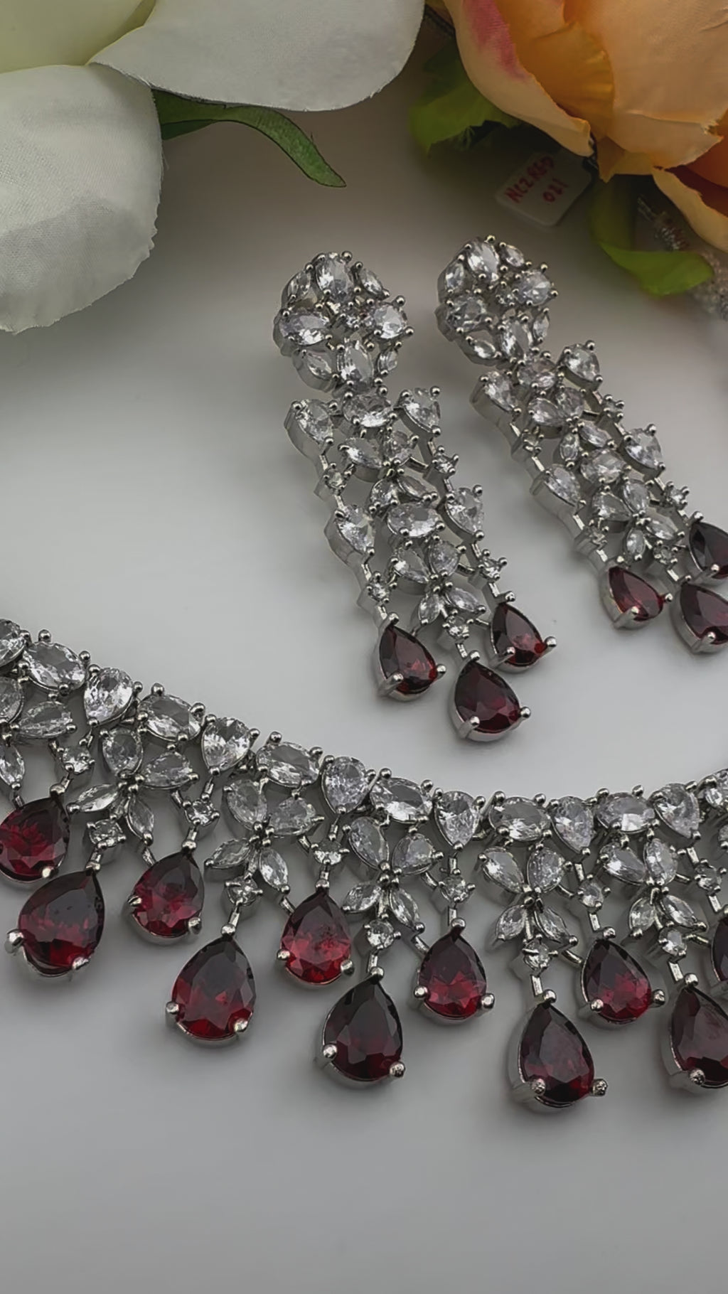 Red Premium Designer Necklace set with Swarovski crystals, Cubic Zirconia, Bridal Wear Necklace