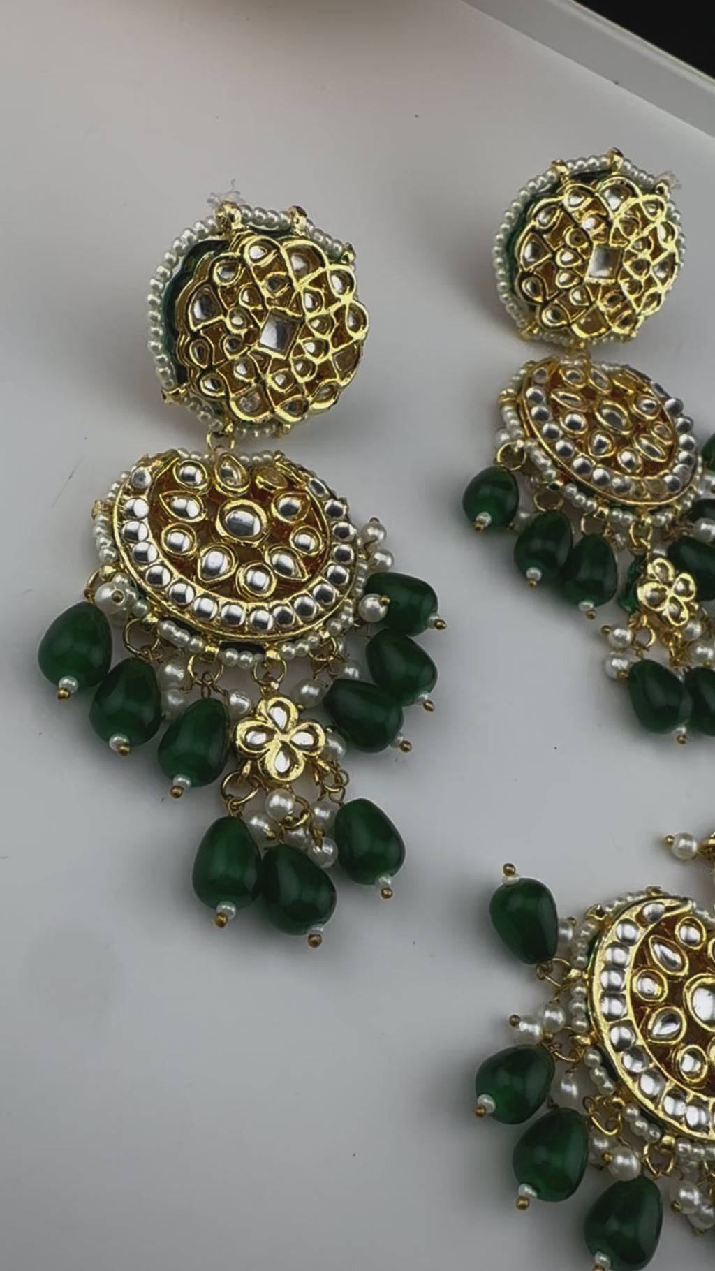 Premium Quality Kundan and pearls Gold plated designer inspired long chandbali earrings with Tikka/Indian earring/Bridal Jewelry