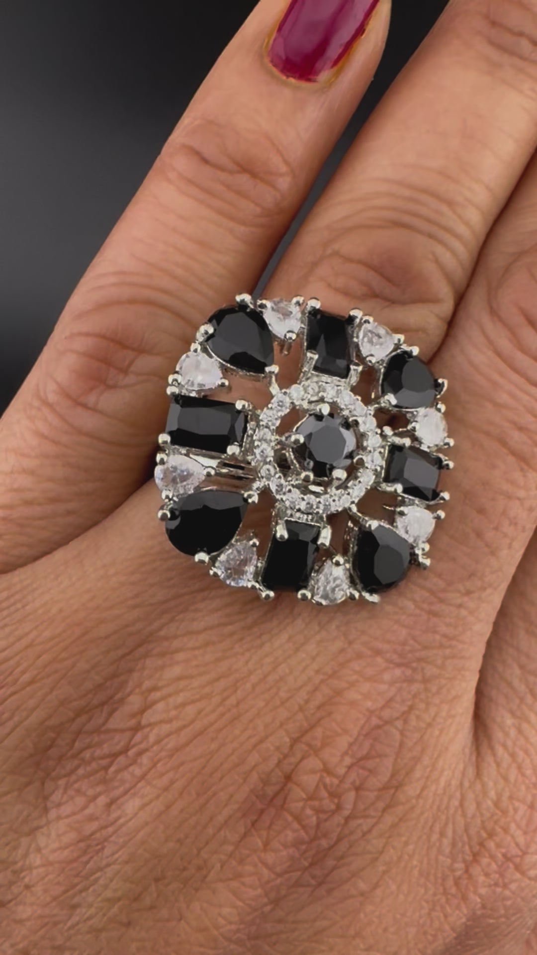 Premium Silver color Adjustable Square Ring in Crystals and Cubic Zirconia in Unique Design