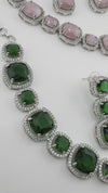 Monalisa stone American Diamond, Cubic Zirconia Necklace Set in Silver Polish