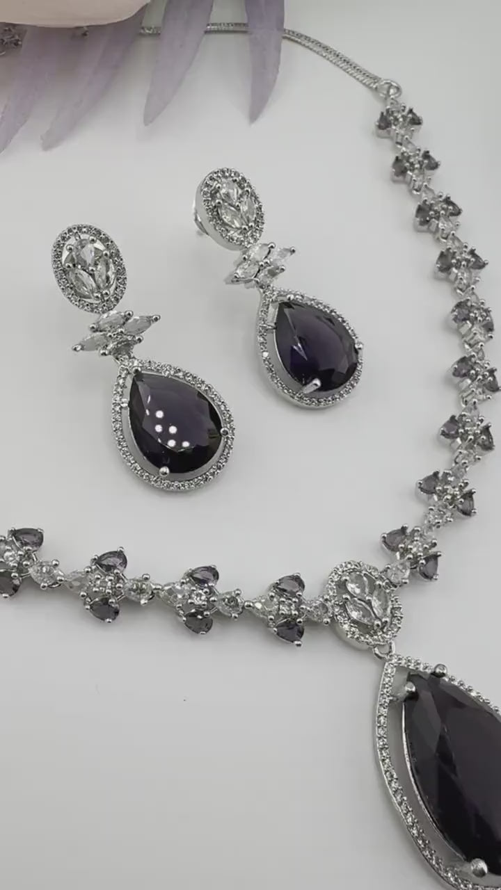 Crystal Stones and American Diamond, Cubic Zirconia Necklace set with earrings