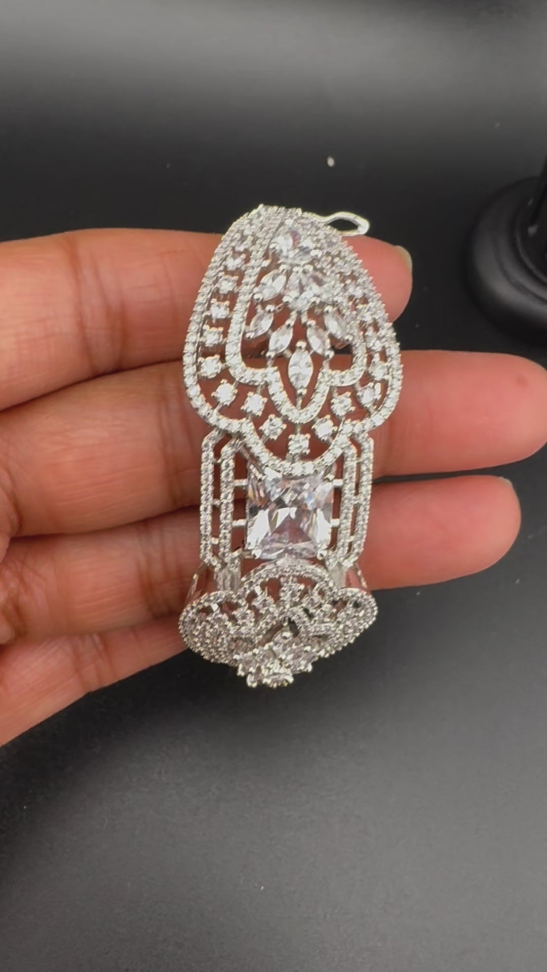 Silver color Openable Designer bracelet with crystal stones, Cubic Zirconia in unique Nano setting