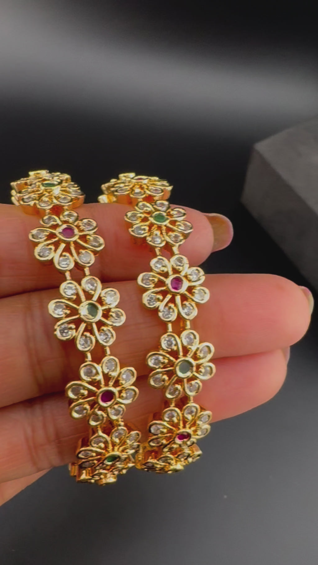 Gold Polki and Cubic Zirconia bangle is Designer inspired bangles set of 2