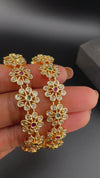 Gold Polki and Cubic Zirconia bangle is Designer inspired bangles set of 2