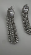 Premium silver color Cubic Zirconia long tassel earrings, high shine