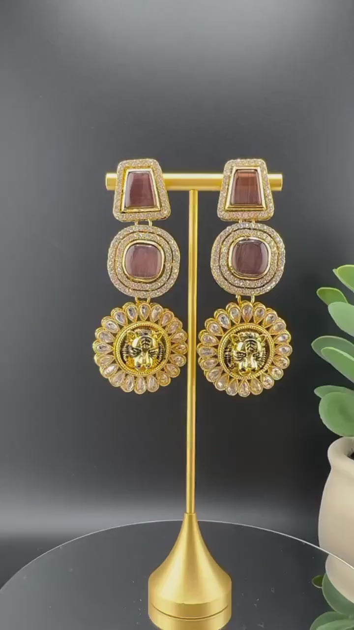 Premium Sabyasachi inspired designer Chand Bali earring Wine Brown color, Long Chandelier earring