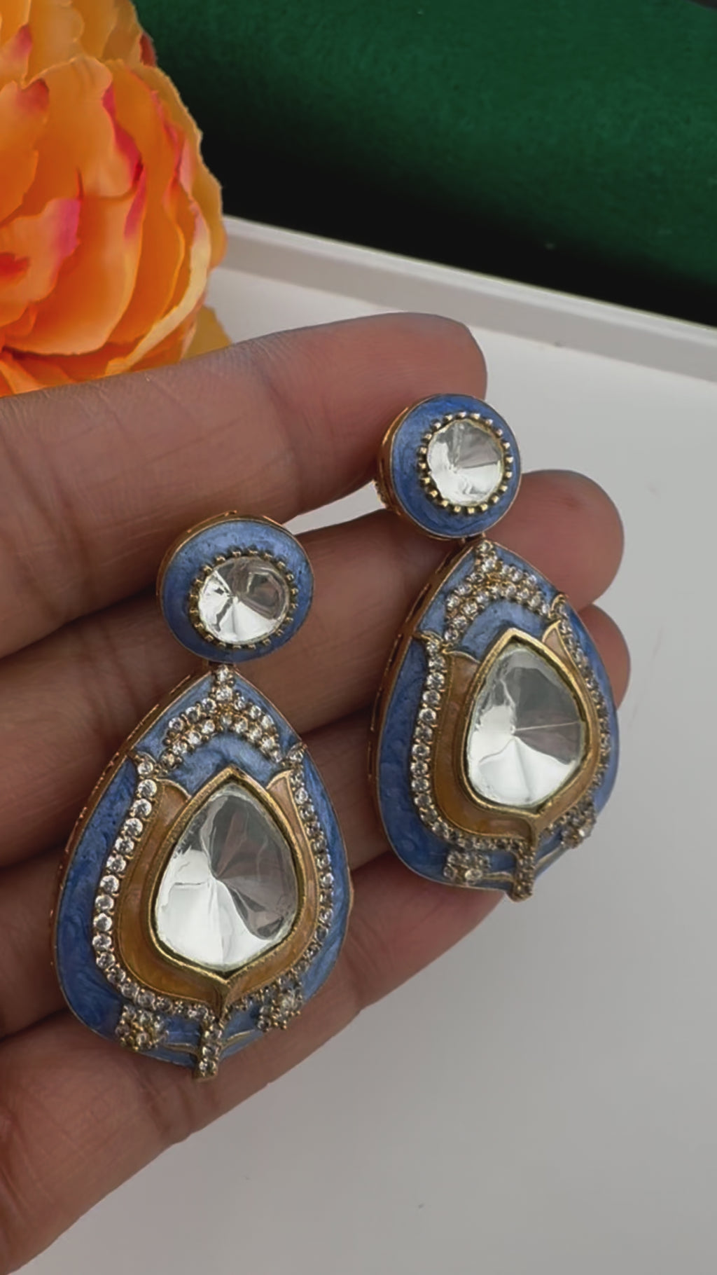 Premium uncut kundan and Cubic Zirconia with Italian Minakari is a designer dangle earrings/Indian earring/Bridal Jewelry/Designer Inspired