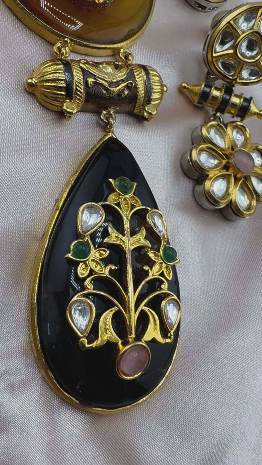 Amrapali Inspired Premium Necklace set, fusion Inlay work with Moissanite Kundan and natural stones