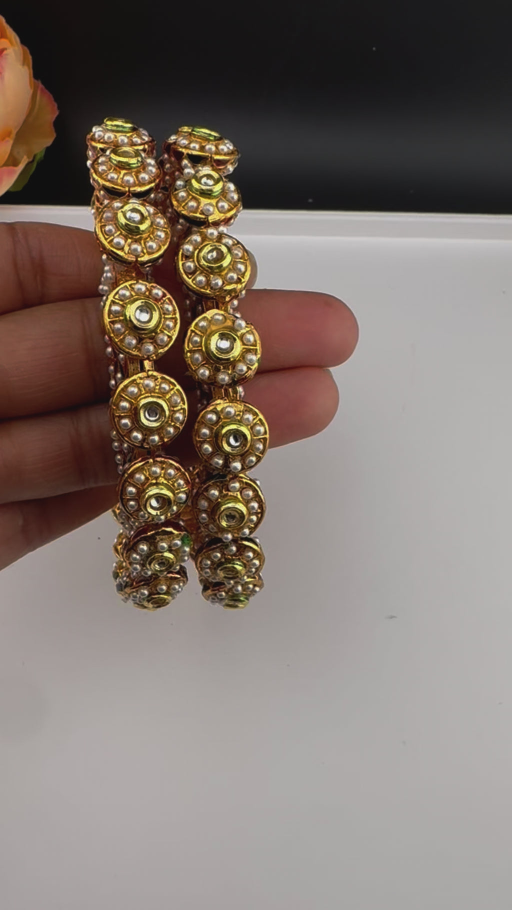 Openable Jadau Pacheli kada with pearls, kundan is Amrapali inspired bangles set/Indian Kada/Temple jewelry/Rajwadi Bangle/Size 2.4" & 2.8"