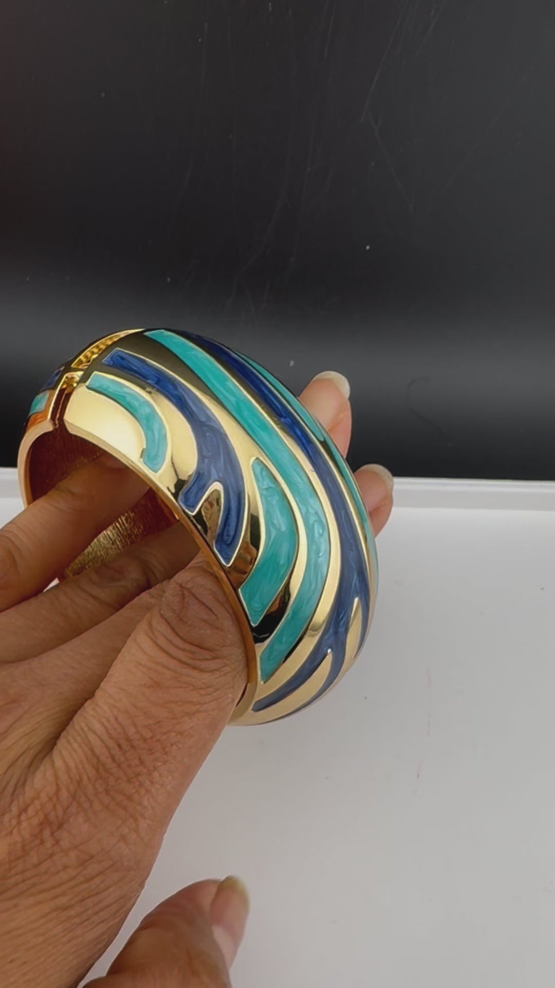 Openable Cuff Bracelet in Enamel and gold polish is Designer inspired Broad bangle/Indian Bracelet/Everyday Bracelet/Fits upto 2.6"