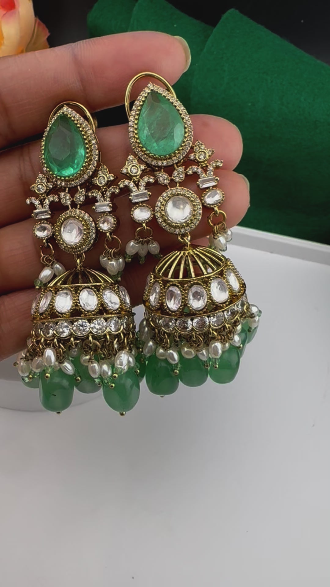 Premium Quality Kundan, Doublet stones and pearls in Matt Gold is Amrapali inspired designer Long Jhumka earrings/Indian earring/Bridal