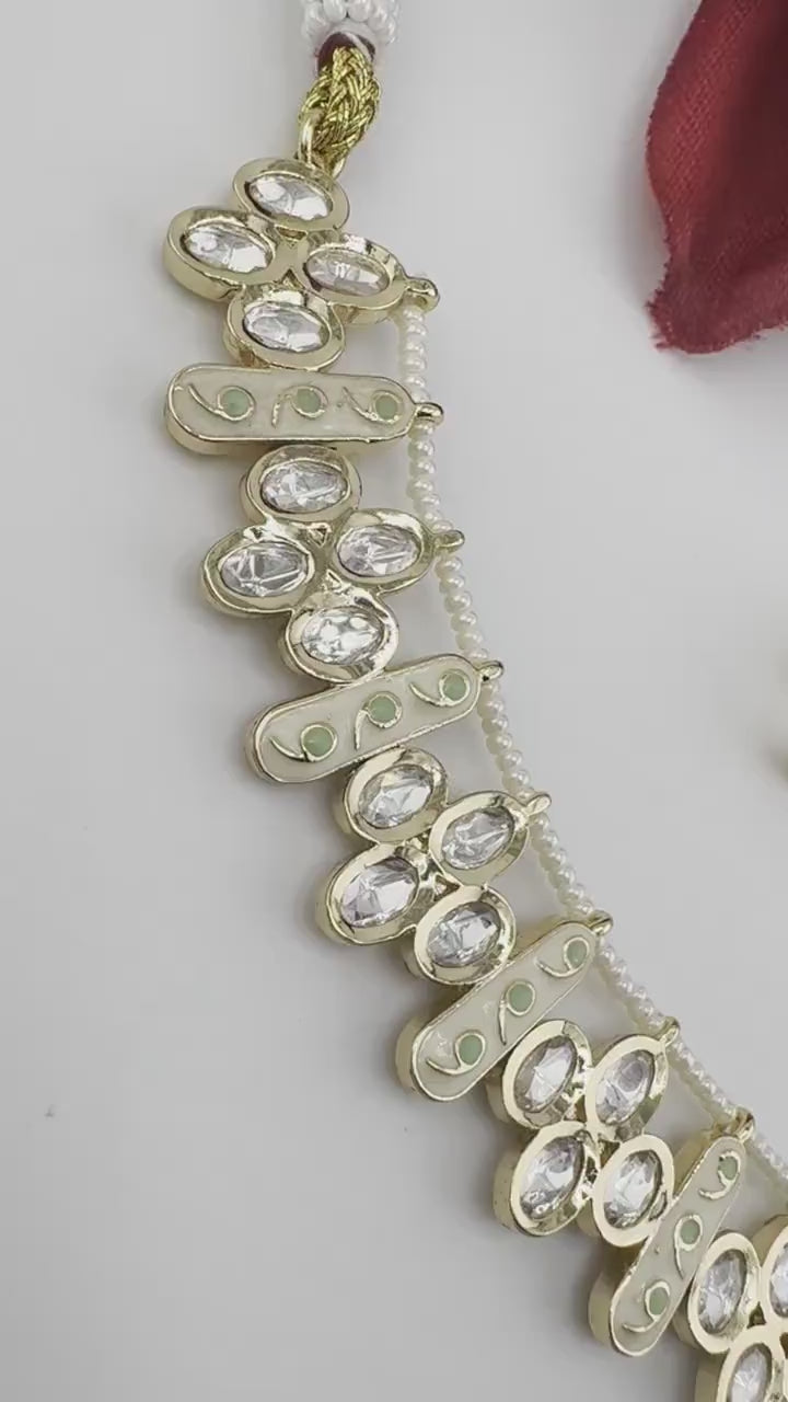 Premium Quality Tyaani Kundan, Italian Minakari Necklace with studs earring