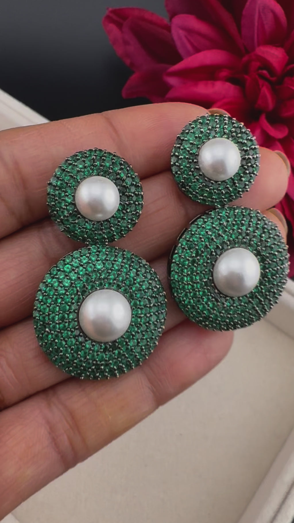 Premium Nano Setting Cubic Zirconia with Pearls is Victorian designer Inspired Statement Drop Dangle earring/Statement Earrings