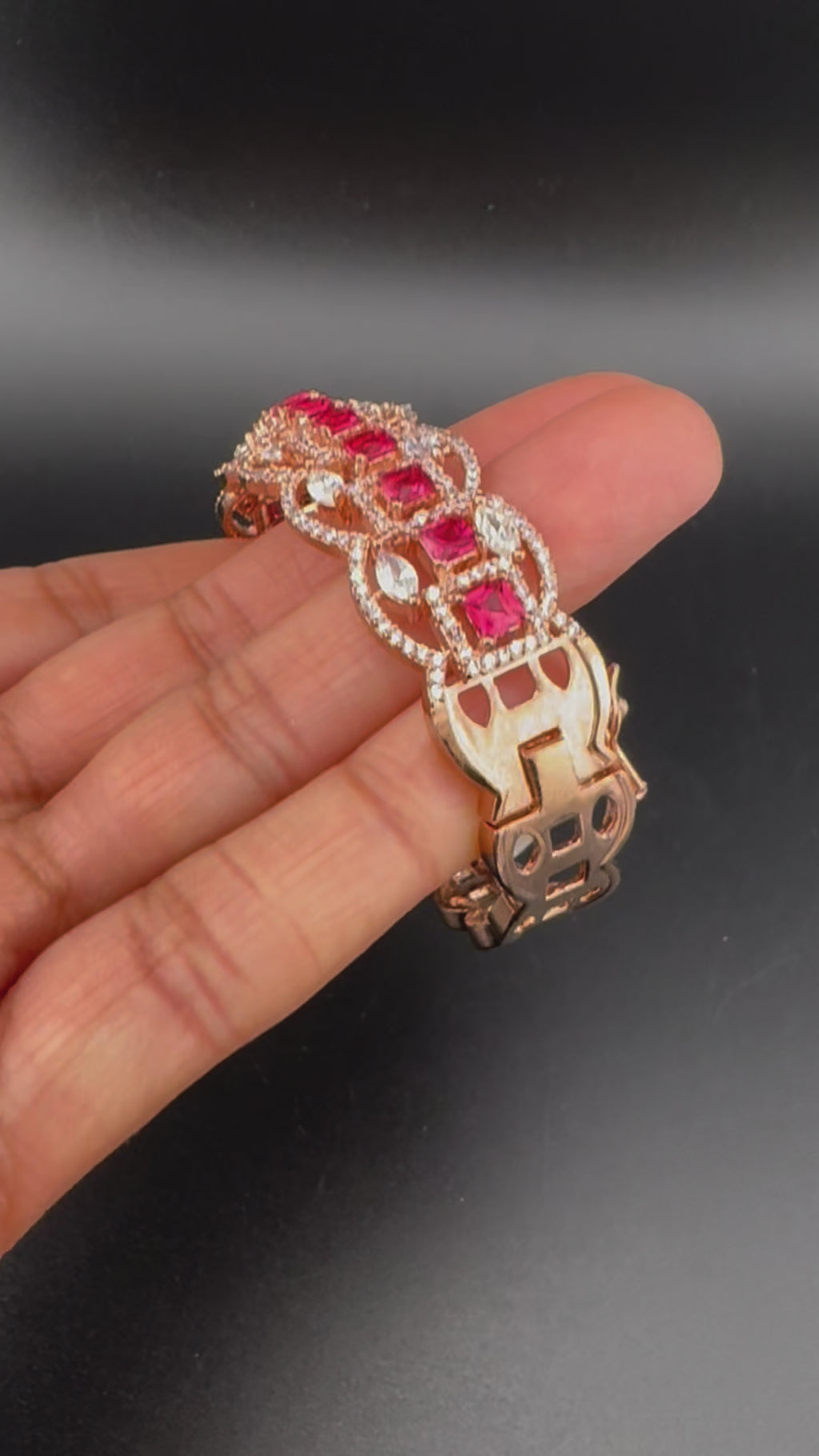 Rose Gold Openable Designer bracelet with crystal stones, Cubic Zirconia in unique Nano setting