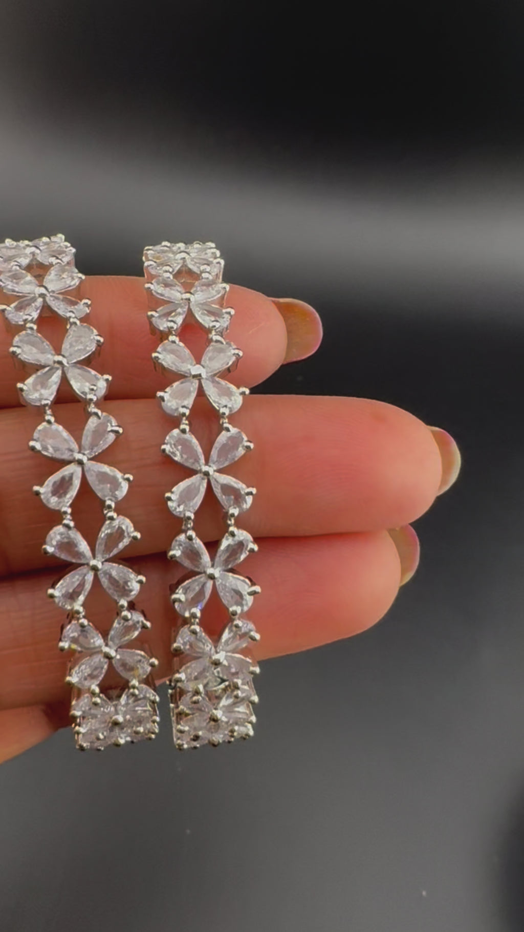 Silver Crystal and Cubic Zirconia bangle is Designer inspired bangles set of 2/Indian Kada set