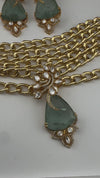 Premium Quality Chunky Gold chain and doublet stone choker Necklace set with earrings/Light green choker set/Stylish thick chunky choker set
