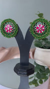 Big Stud Earrings with Green beads and Minakari