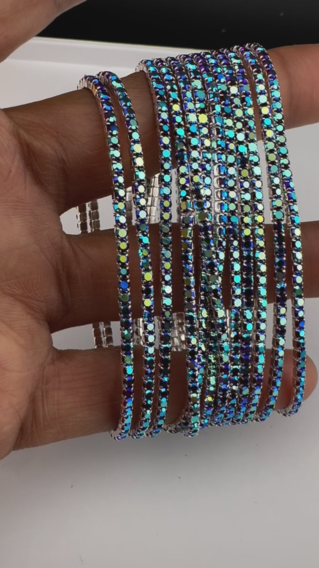 Silver and blue Cubic Zirconia Flexible soft bangle set of 12/Stretchable/Indian bangle set/Wedding jewelry/Everyday wear/Party wear Bangle