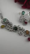 Rama Green Premium American Diamond, Cubic Zirconia, stones and pearls Floral Necklace with earrings